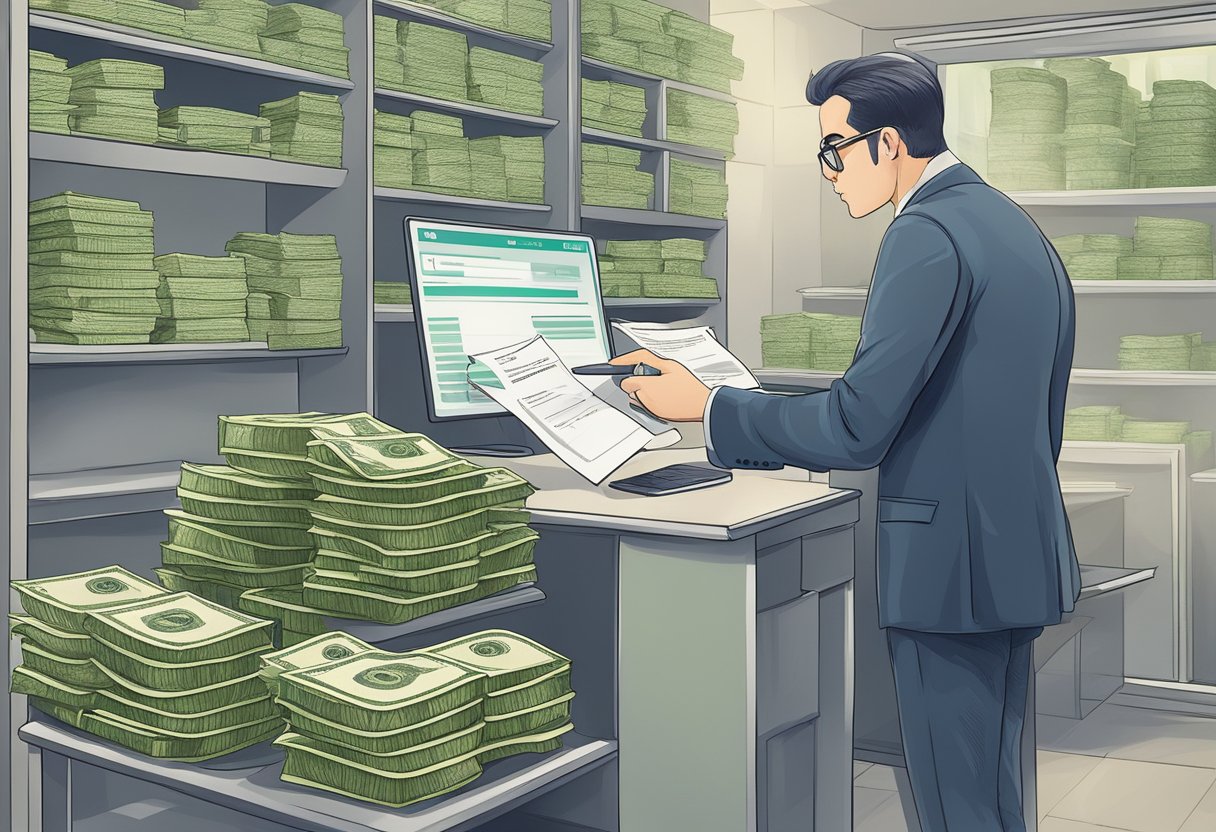 A money lender checks financial status