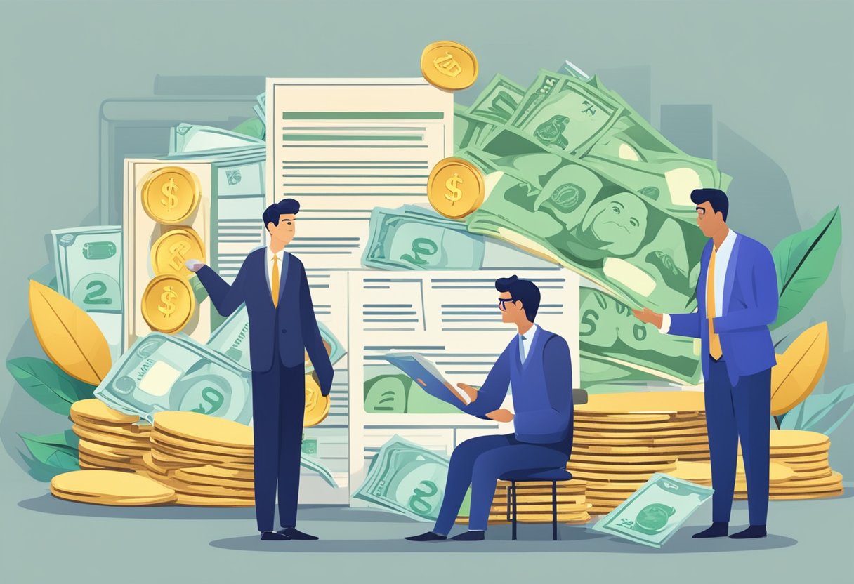 A money lender checks financial status for loan eligibility