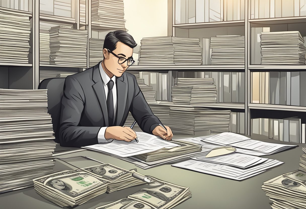 A money lender reviews financial records, examines legal documents, and ensures consumer protection