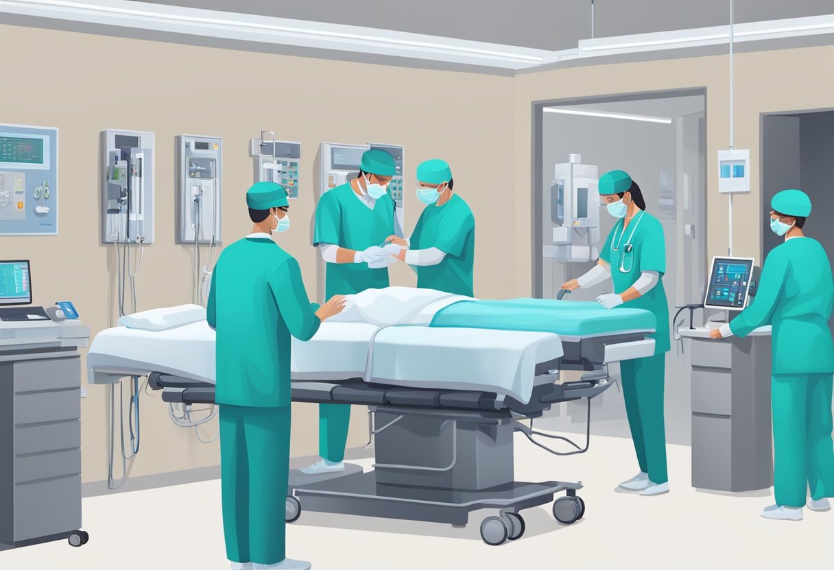 A team of medical professionals administers cardiac treatments in a modern hospital setting, emphasizing patient care and advanced cardiology procedures