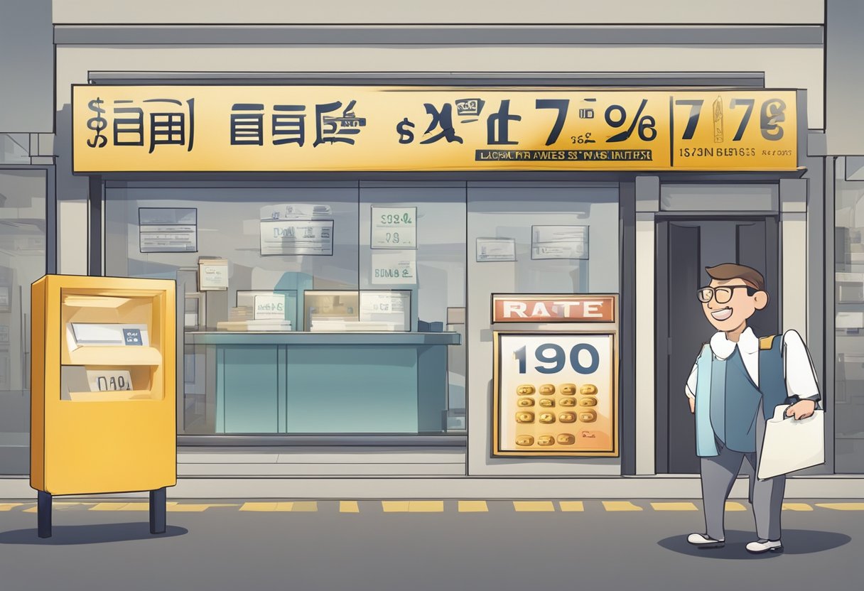 A licensed money lender displays high interest rates on a signboard