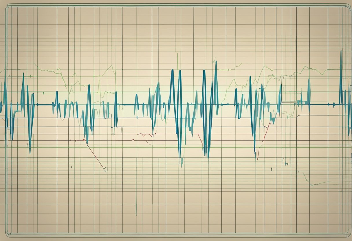 A heart monitor displays a third-degree AV block ECG pattern