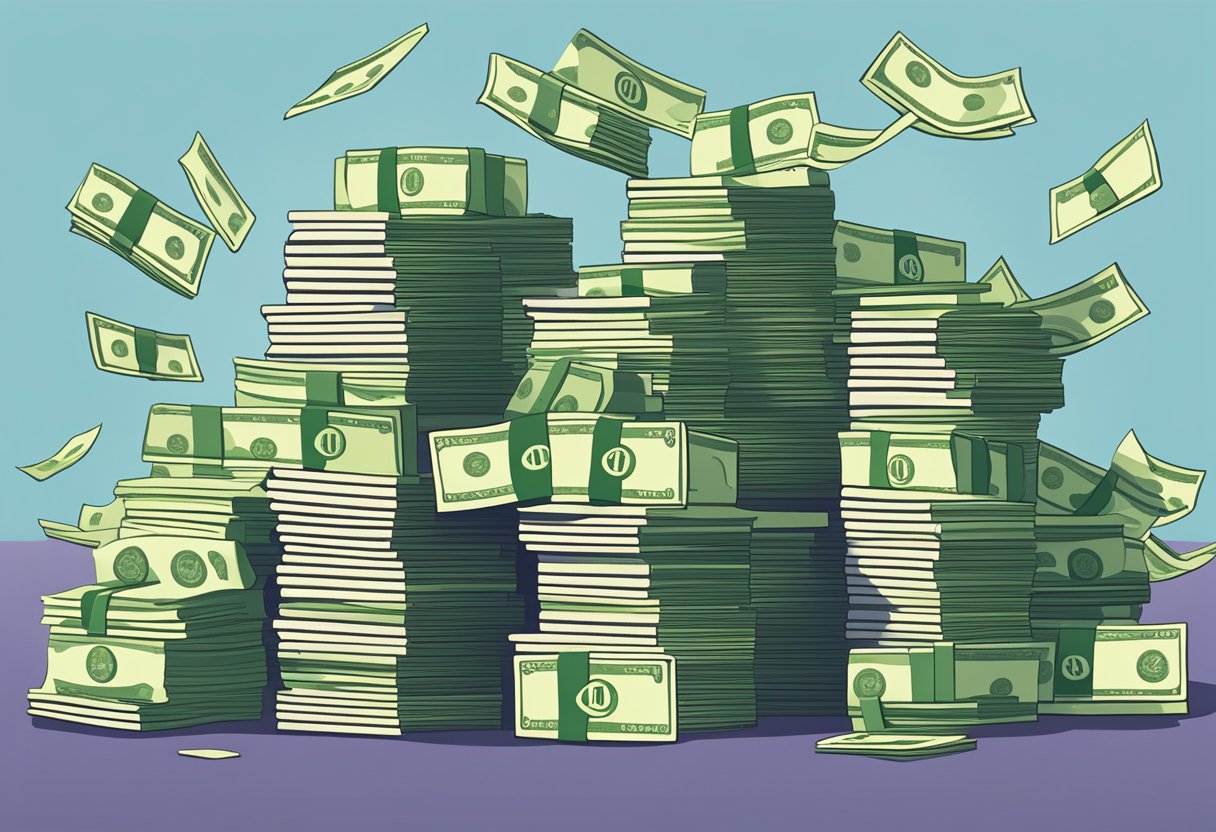 A licensed money lender consolidates debts for clients, symbolized by multiple stacks of bills merging into one