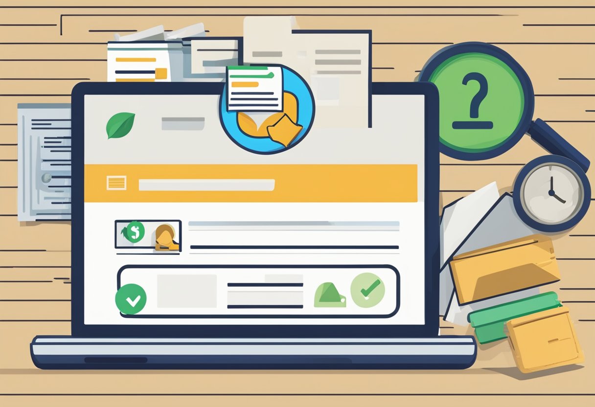 A laptop displaying "Frequently Asked Questions" on a licensed money lender's website. An online form and contact information visible