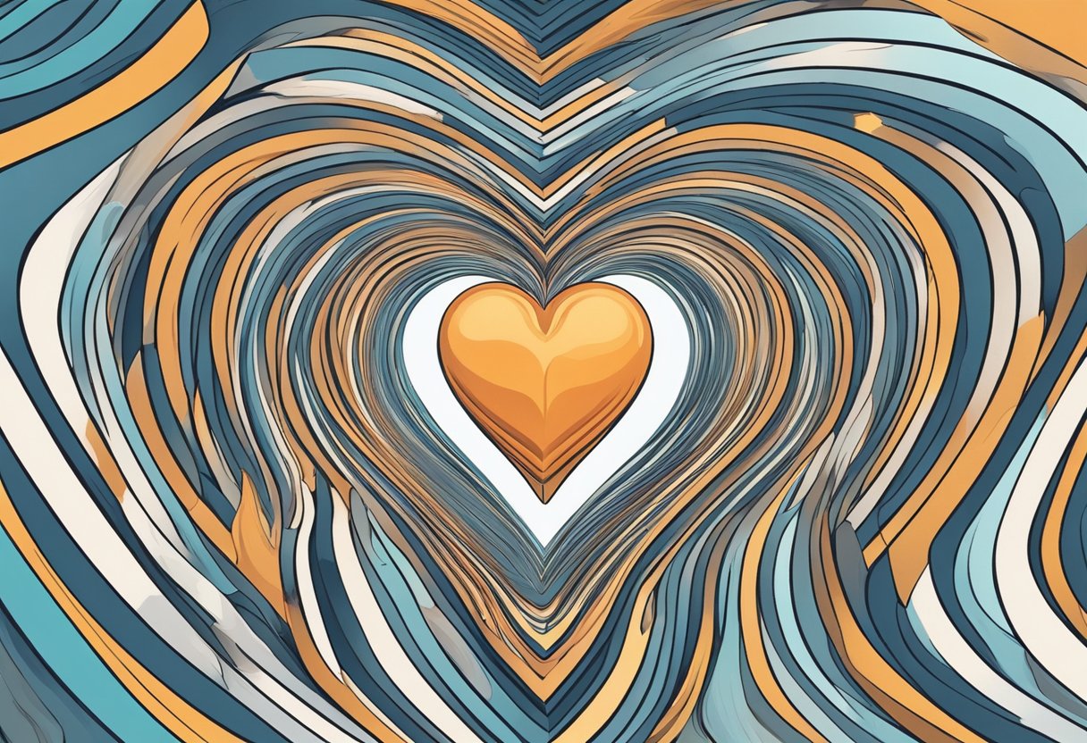 A heart-shaped object surrounded by swirling lines, radiating a sense of discomfort and unease