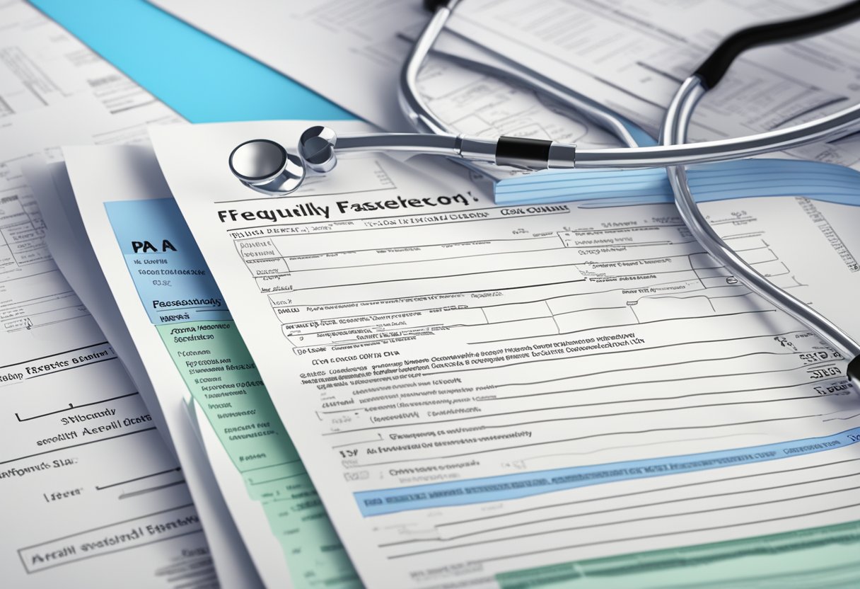 A stack of medical documents with "Frequently Asked Questions" and "PA" abbreviations, related to cardiology
