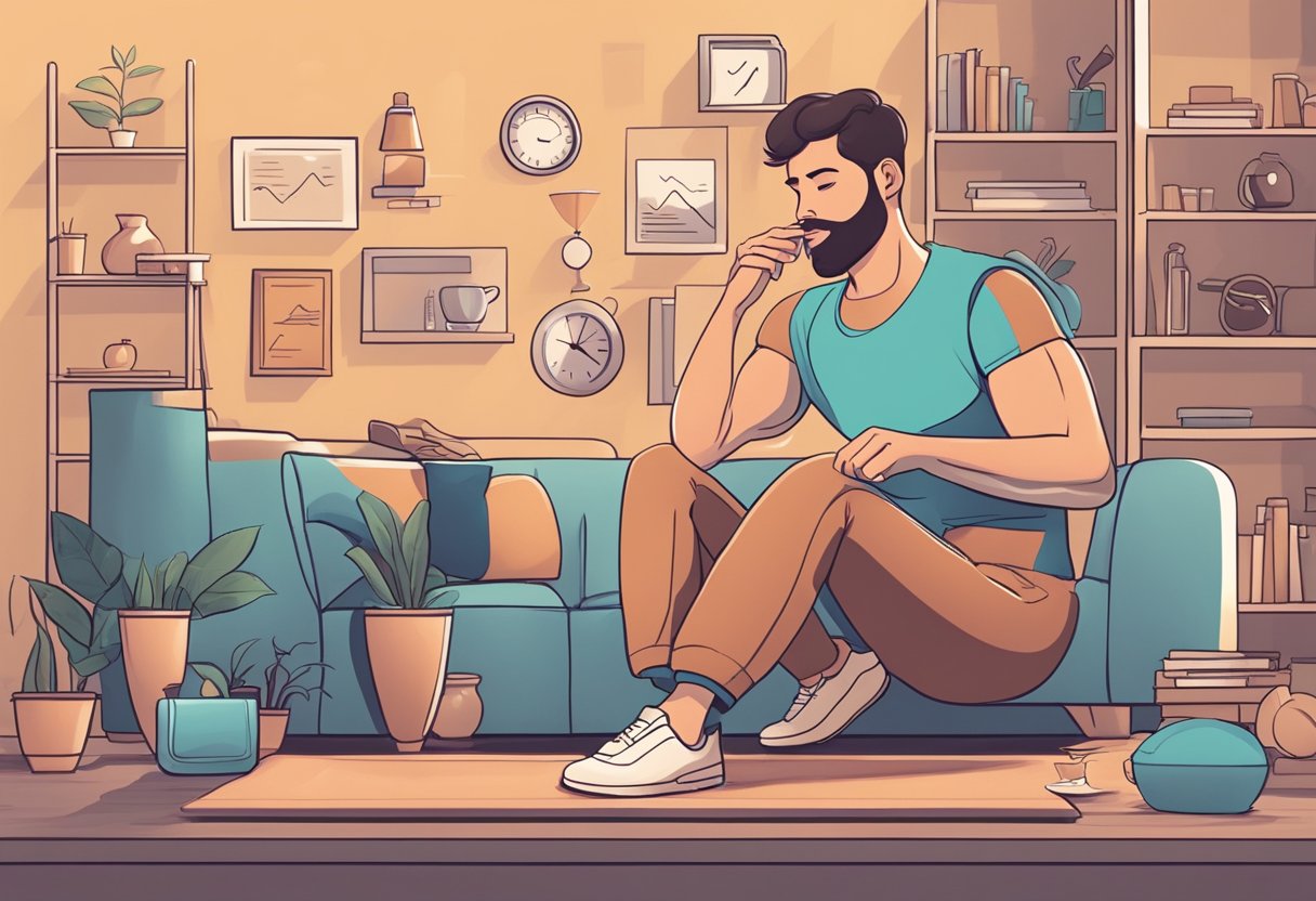 Scene: A person exercising, surrounded by factors that increase resting heart rate such as caffeine, stress, and smoking