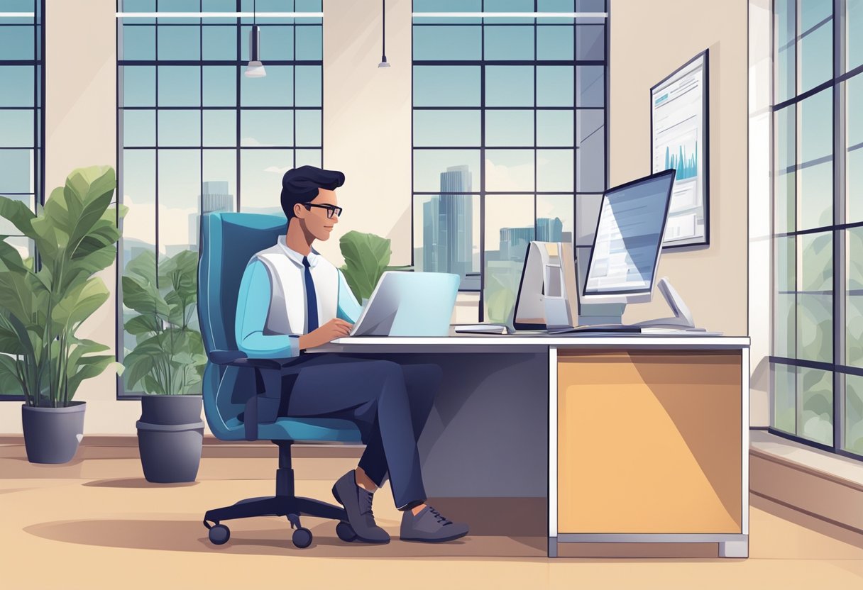 A licensed money lender offers flexible repayment options in a clean, modern office setting with a professional and trustworthy atmosphere
