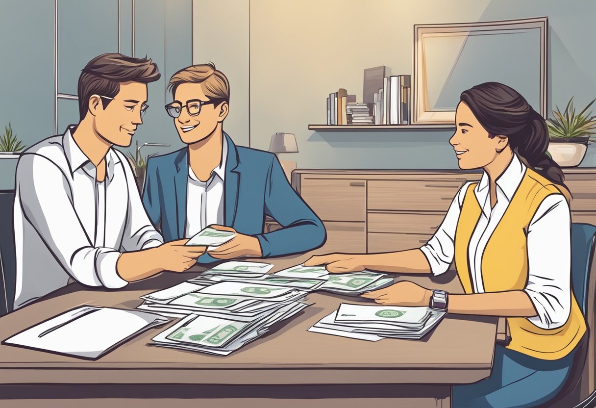 A licensed money lender receives monthly repayments from a borrower. The lender explains the repayment terms and ensures the borrower's understanding