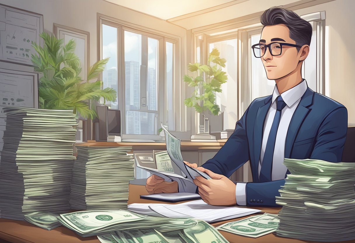 A licensed money lender calculates monthly repayments, while considering legal and financial considerations