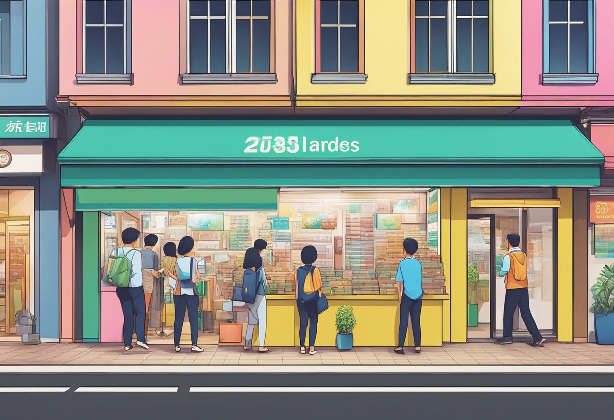 The Jalan Besar money lender's storefront bustles with customers and colorful signage