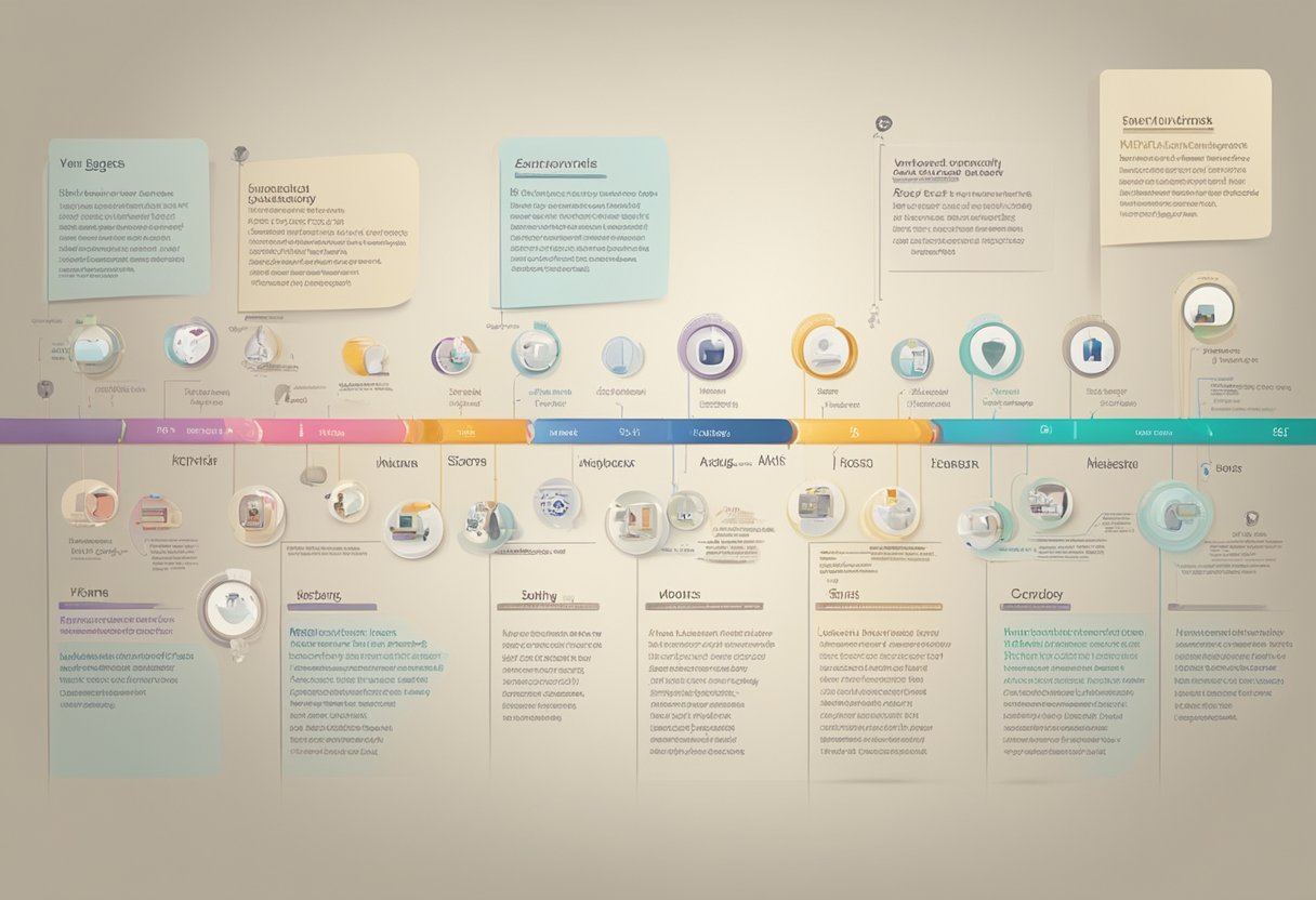 A timeline of key moments in cardiology history, from ancient practices to modern innovations, displayed on a wall