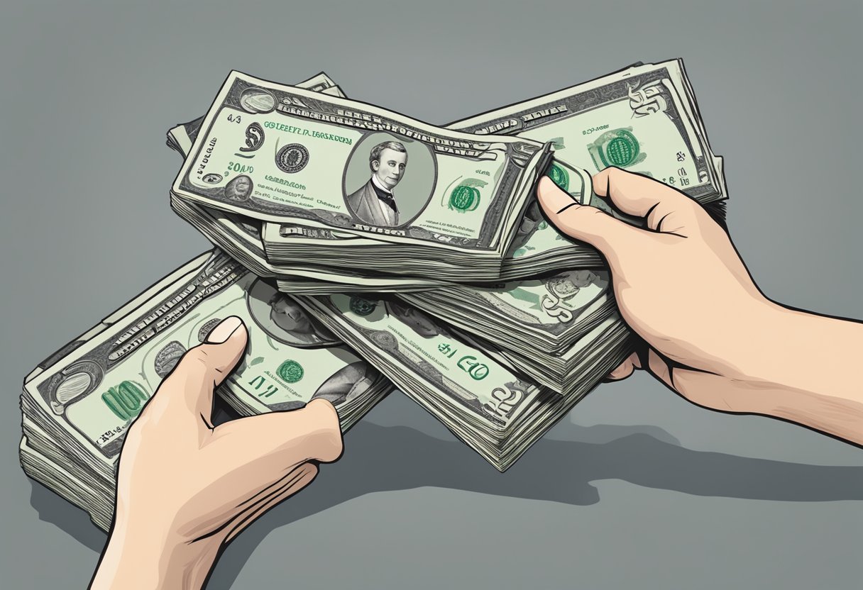 A hand holding a stack of cash with the words "VB Credit Money Lender Singapore" prominently displayed in the background