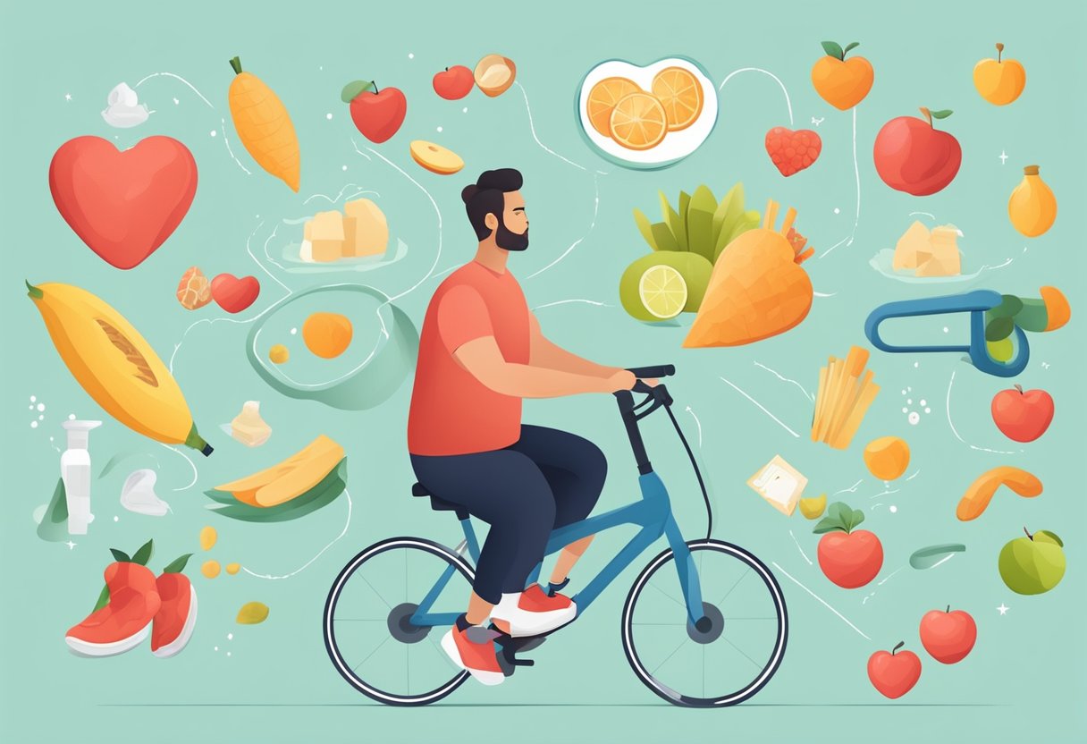 A person exercising with a supportive community, healthy diet, and medical care for managing coronary heart disease