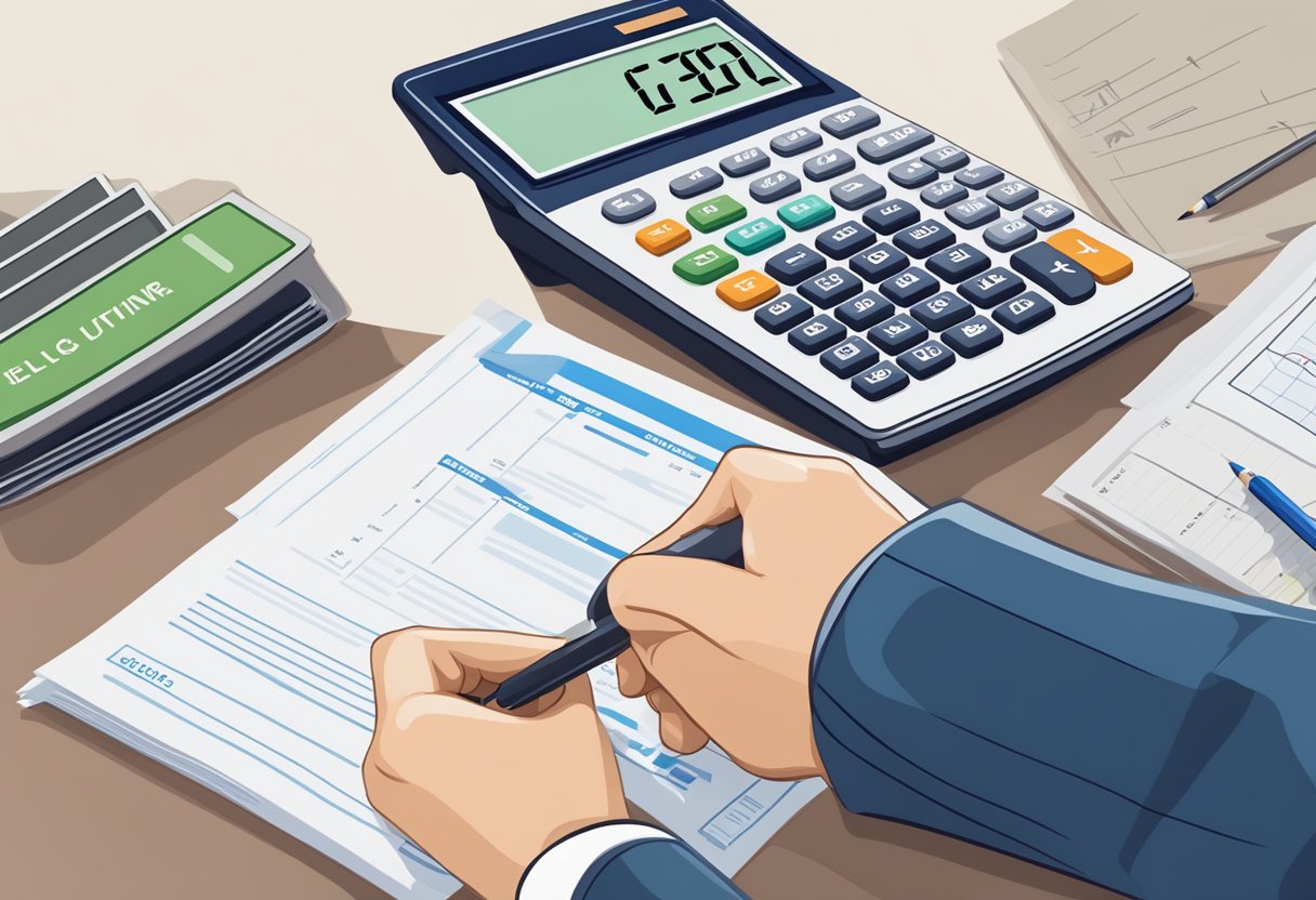 A person holding a calculator and reviewing eligibility documents for a licensed money lender