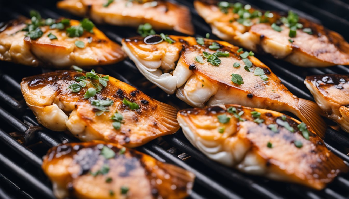 A sizzling fish on a grill, emitting a tantalizing aroma