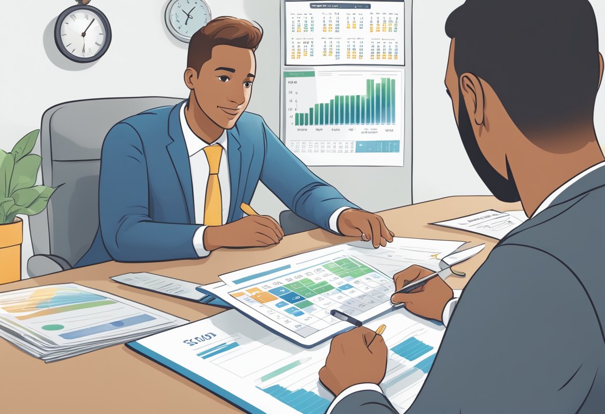 A person reviewing their credit report, with a calendar showing the timeline for clearing money lenders' credit bureau report