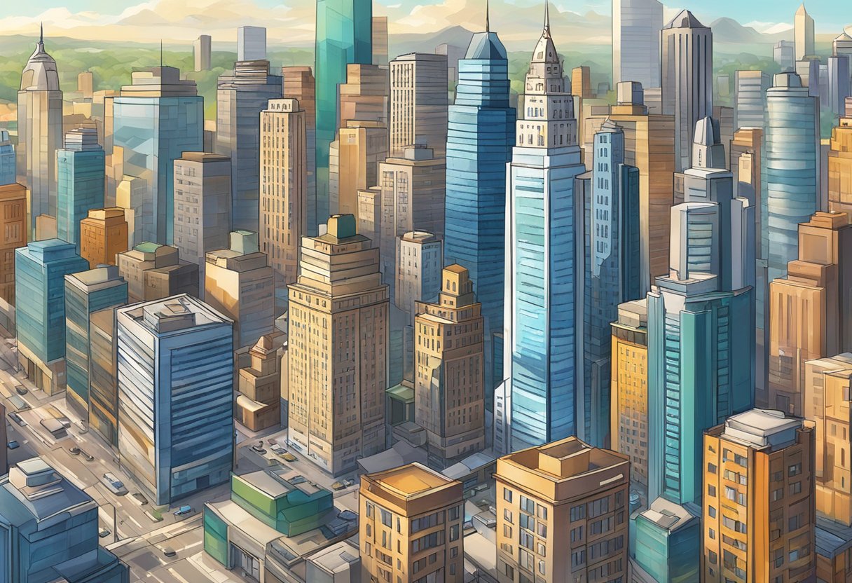 A bustling cityscape with skyscrapers and bustling streets, showcasing the vibrant and thriving economy of the heartland