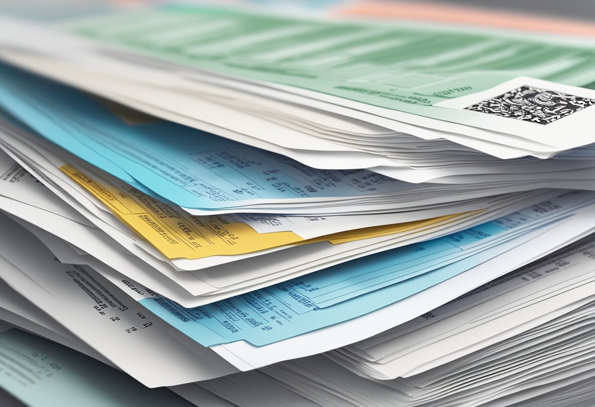 A stack of official documents with the names and logos of licensed moneylenders in Singapore, accompanied by a list of their contact information