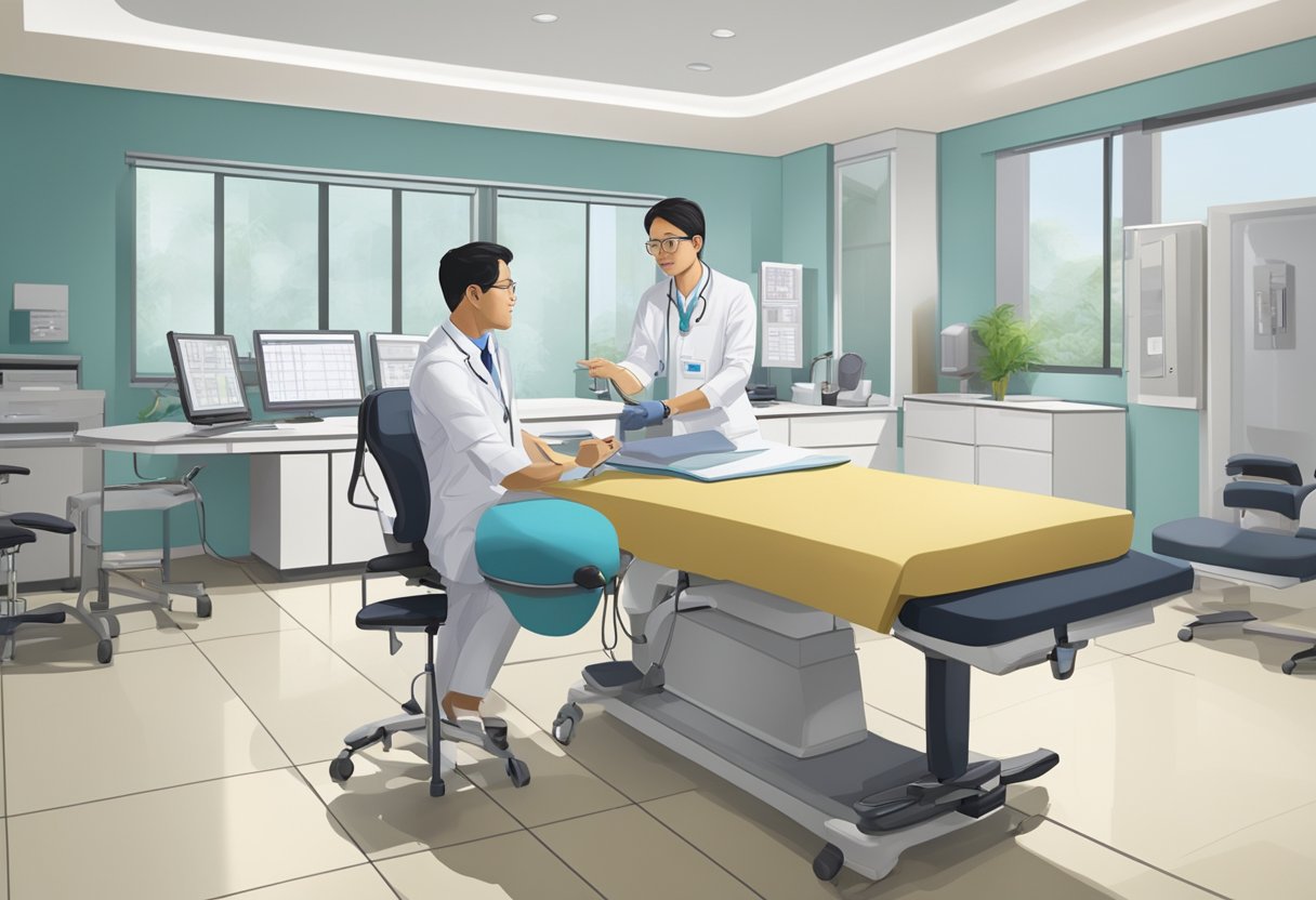 A cardiologist at Gleneagles Singapore conducts a stress test in a modern, well-equipped examination room