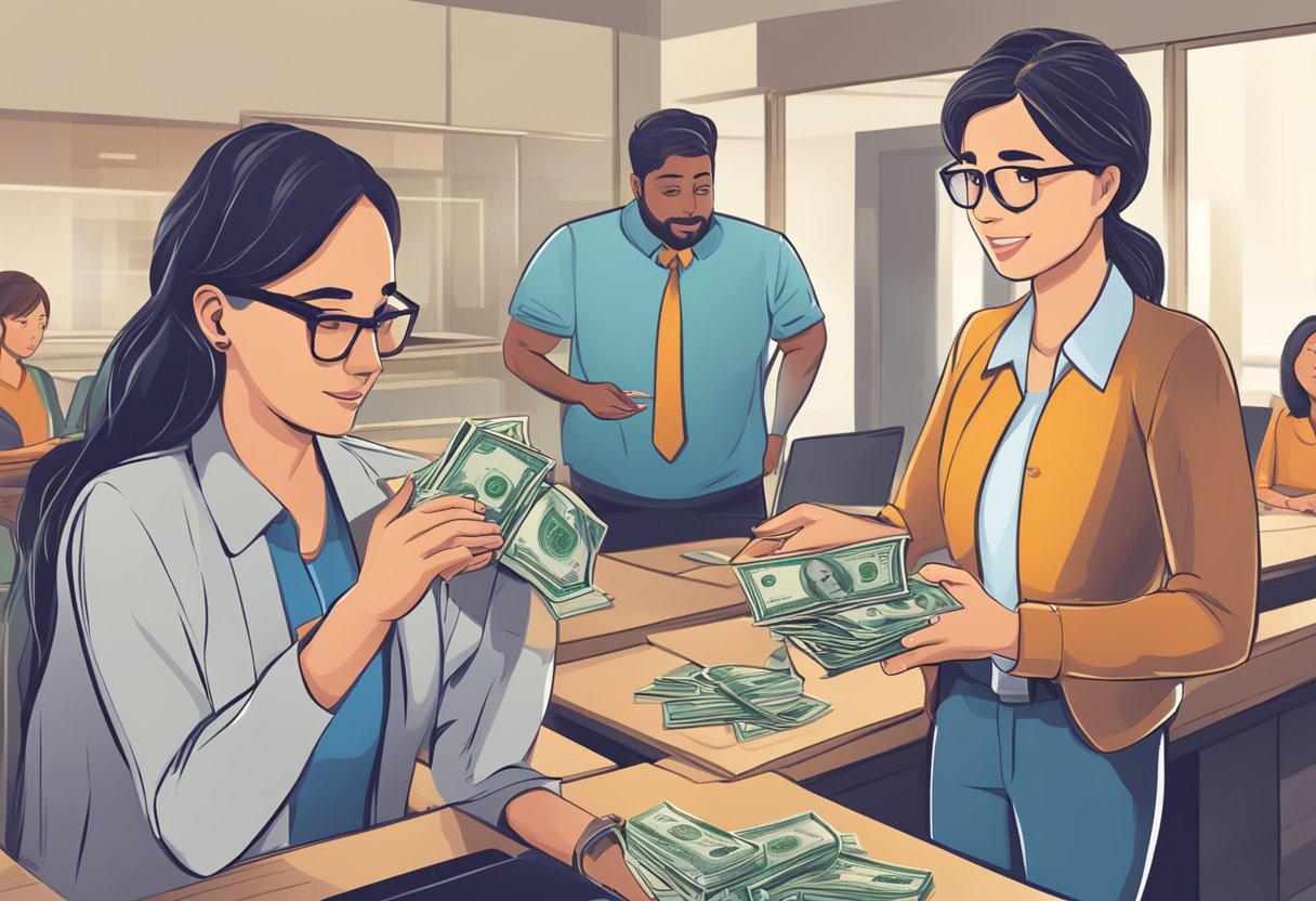 A person receiving money from abk money lender for various uses, such as education, business, or medical expenses