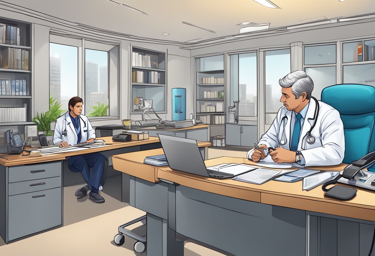 A doctor answering questions on cardiology in an office setting