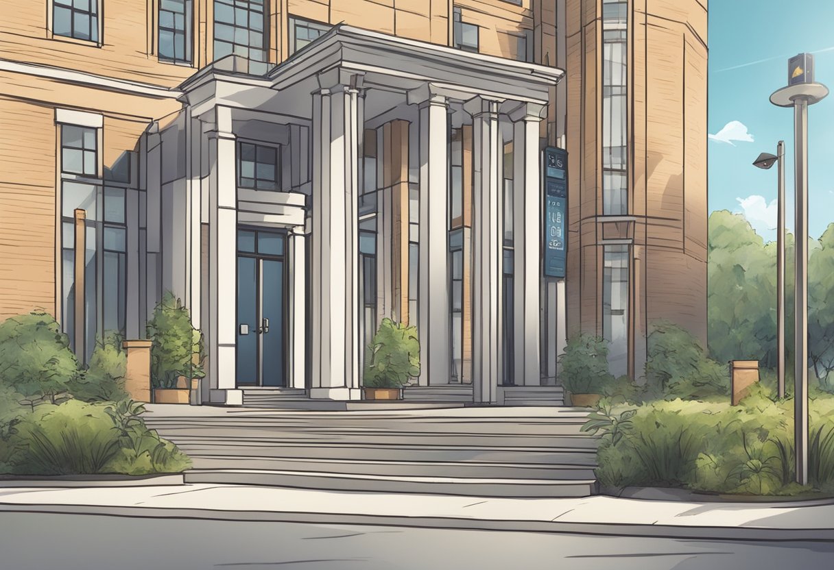 A university building with a financial office. A lender sends money directly to the university. Signs with "Frequently Asked Questions" are posted