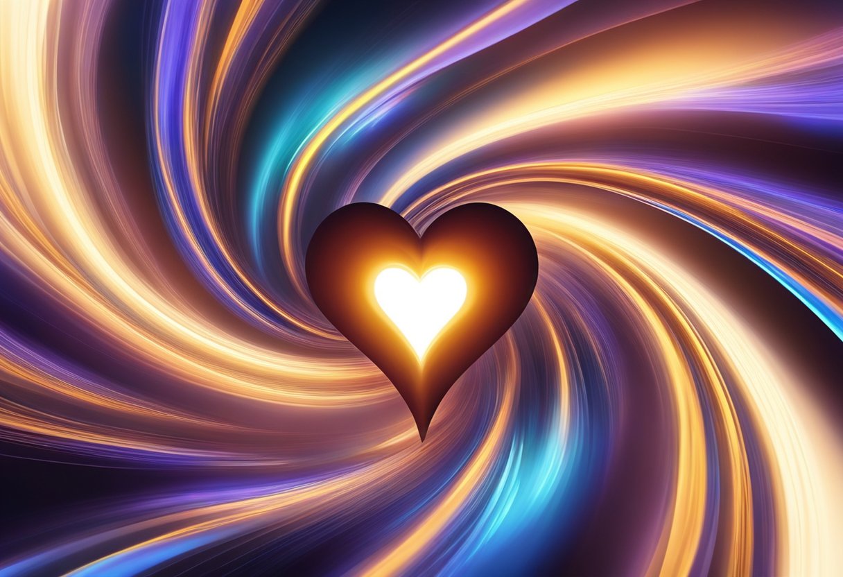 A glowing heart at the center of a swirling vortex of energy