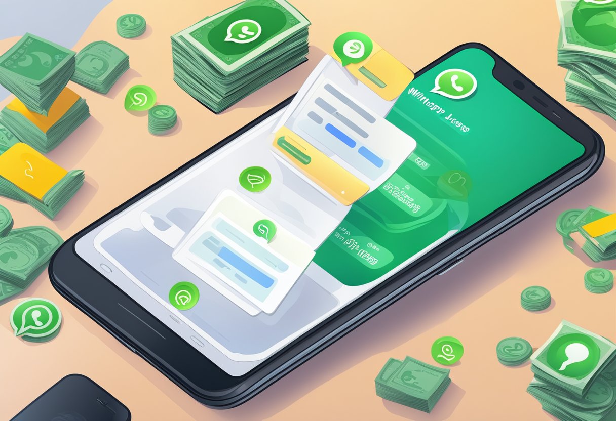 A smartphone with a WhatsApp chat open, showing a licensed money lender answering frequently asked questions