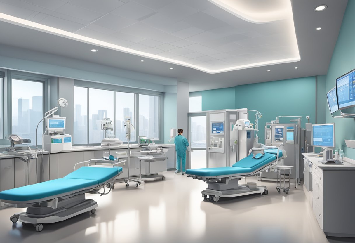 A modern cardiac care facility with state-of-the-art equipment and a team of medical professionals providing comprehensive care to patients