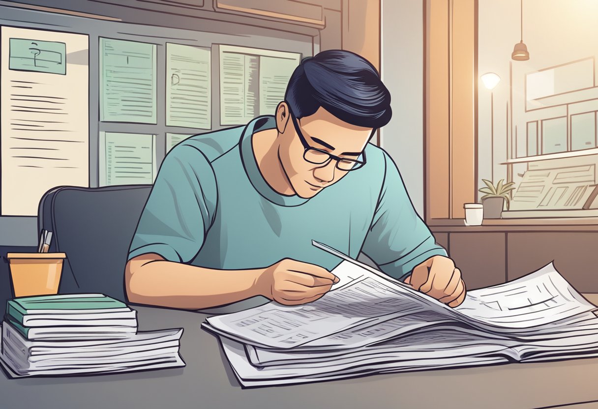 A customer reading a list of frequently asked questions about licensed money lender rates in Singapore