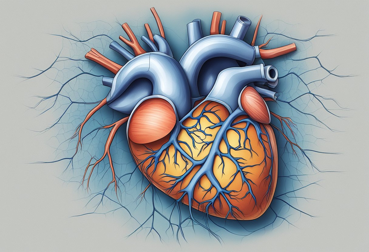 A heart with a vein blocked, causing symptoms