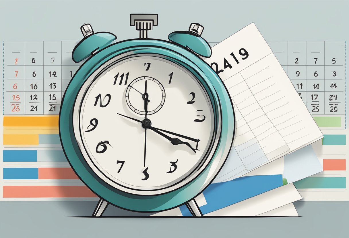 A calendar with a highlighted due date and a clock showing the passing of time, symbolizing the grace period after due date for licensed money lending in Singapore