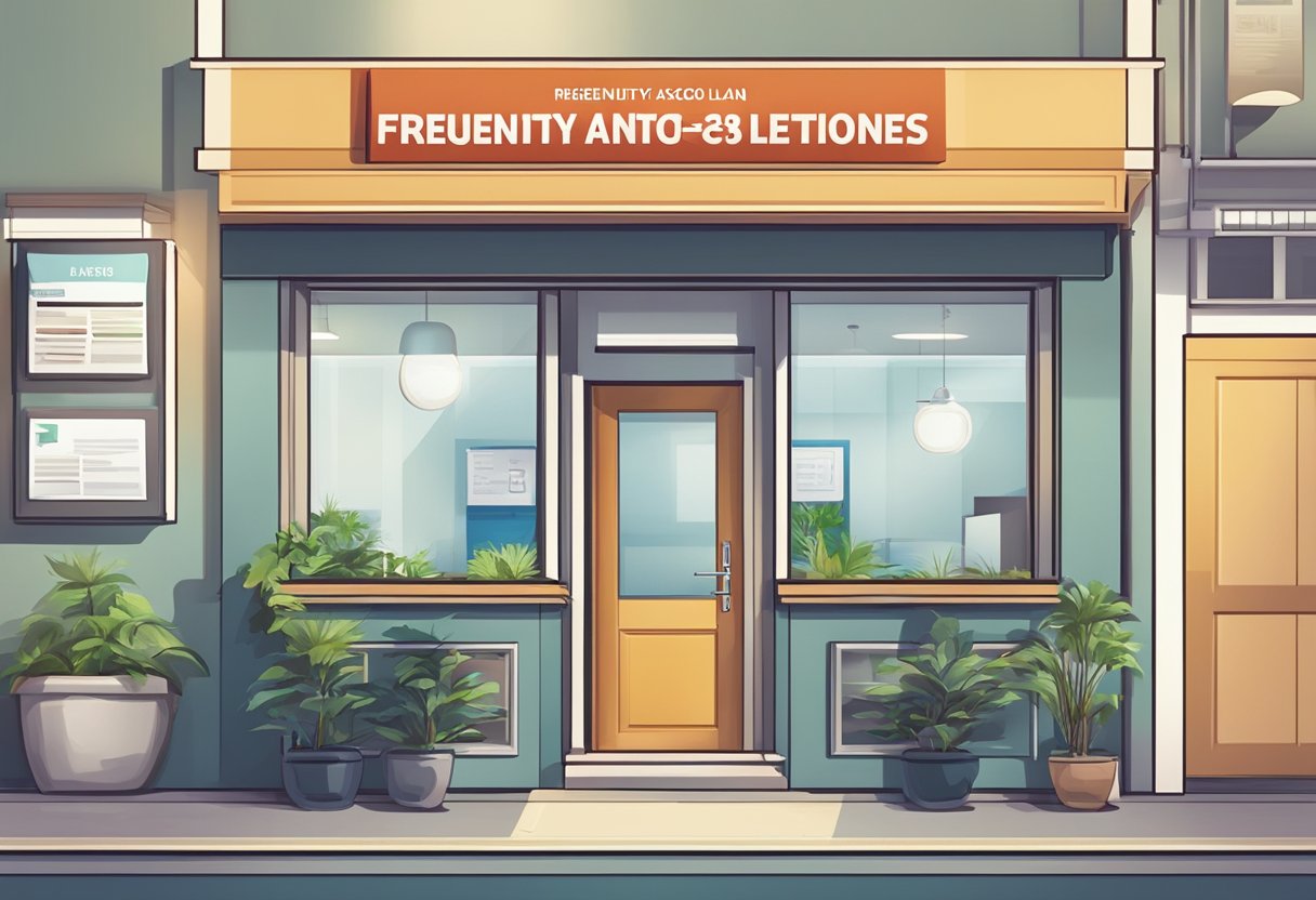 A licensed money lender's office with a sign "Frequently Asked Questions alpha 8 pte ltd personal loan" prominently displayed