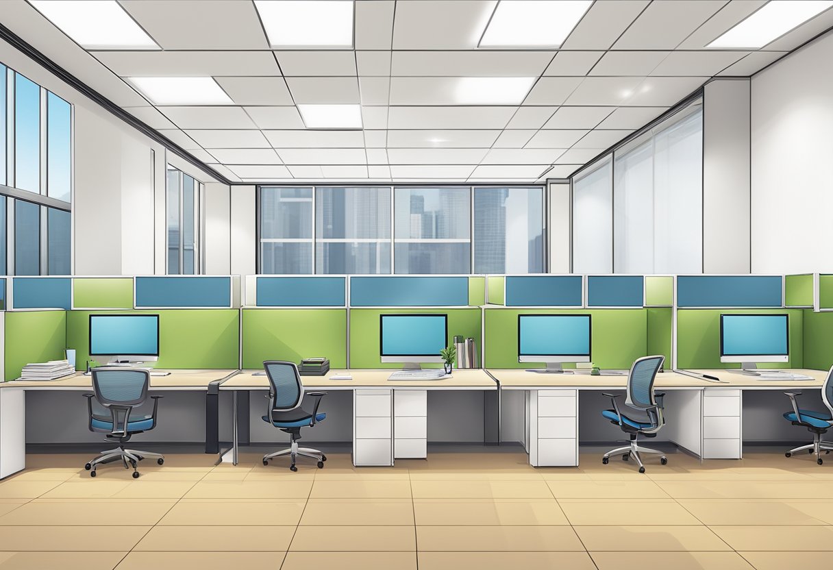 A licensed money lender in Singapore's Jurong West area offers various loan types and terms. The office is clean and modern, with a professional and welcoming atmosphere