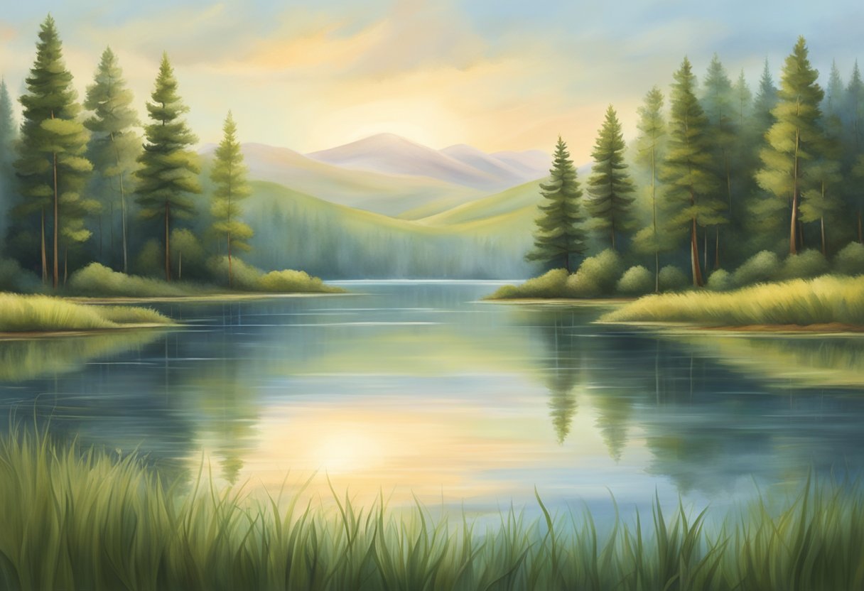 A calm, steady pulse post-chemo, symbolized by a tranquil, undisturbed lake reflecting the surrounding nature