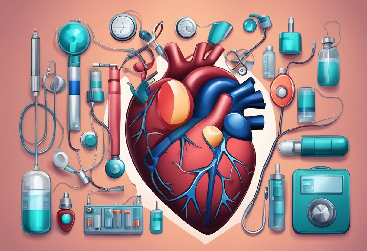 A beating heart surrounded by medical equipment