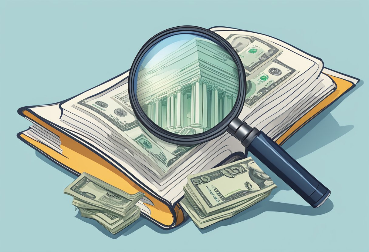 An open book with a magnifying glass highlighting the section on licensed money lender interest rates