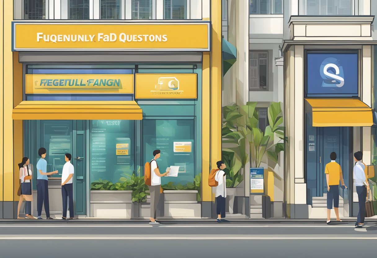 A signboard with "Frequently Asked Questions" displayed outside a licensed money lender in Bugis, Singapore