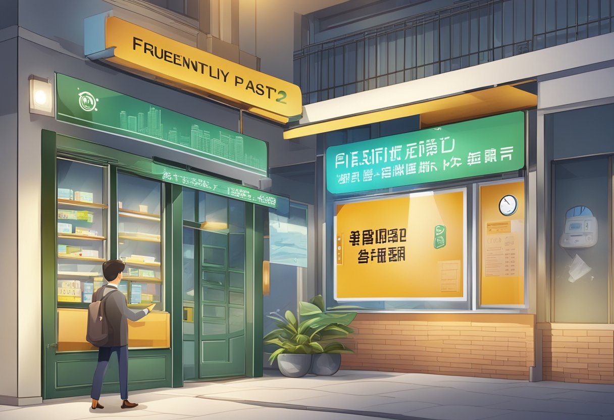 A signboard with "Frequently Asked Questions" and "Licensed Money Lender Singapore West" displayed prominently