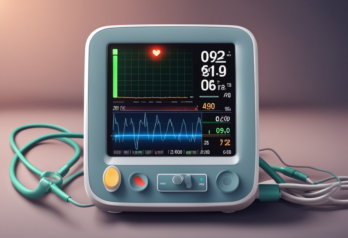 A monitor displays high blood pressure readings during a heart attack