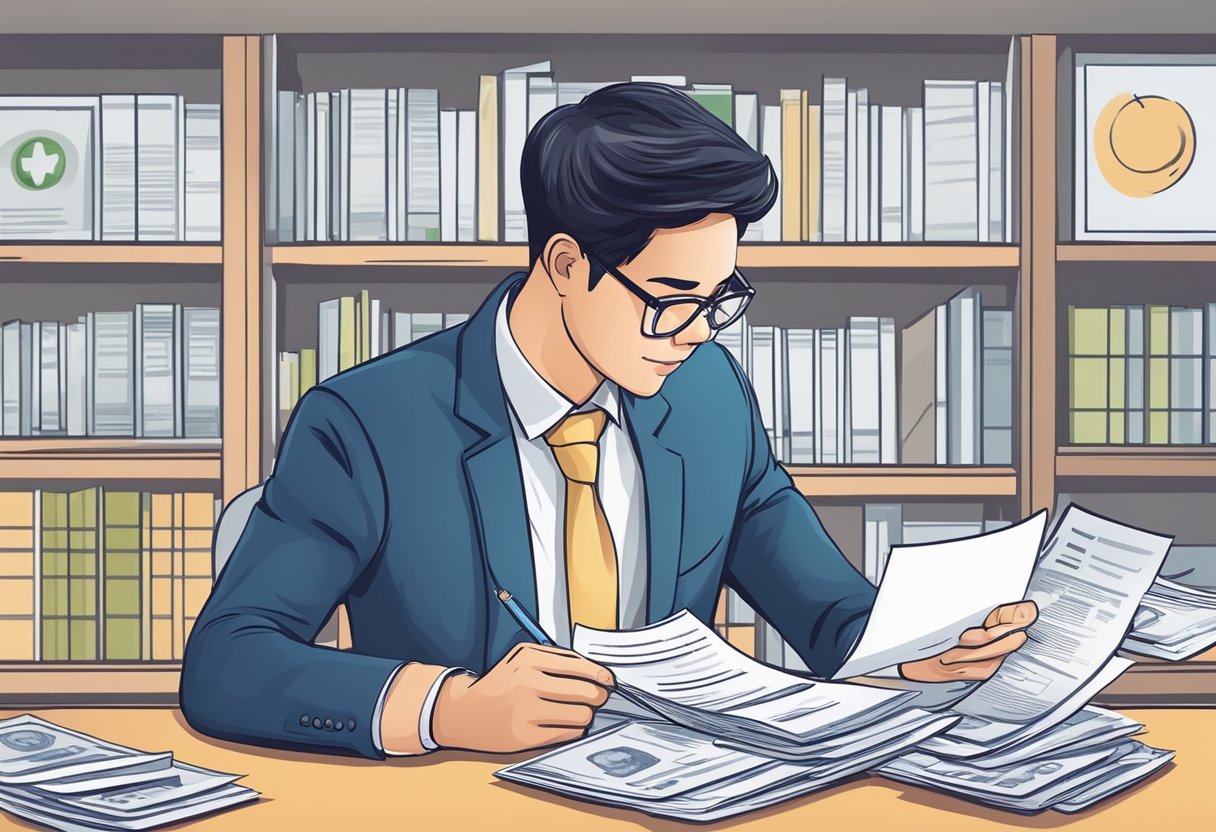 A money lender in Singapore reviews work permit holder's eligibility for a loan, checking documentation and requirements