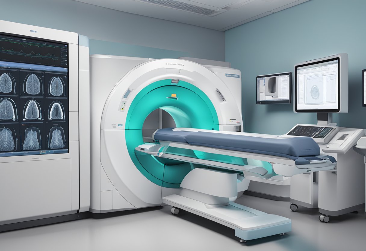 A CT scanner with cardiac imaging protocols, displaying advanced technology in a medical setting