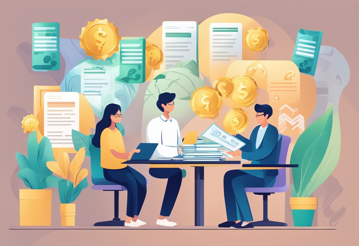 A person receiving extra credit money from a lender in Singapore, surrounded by frequently asked questions