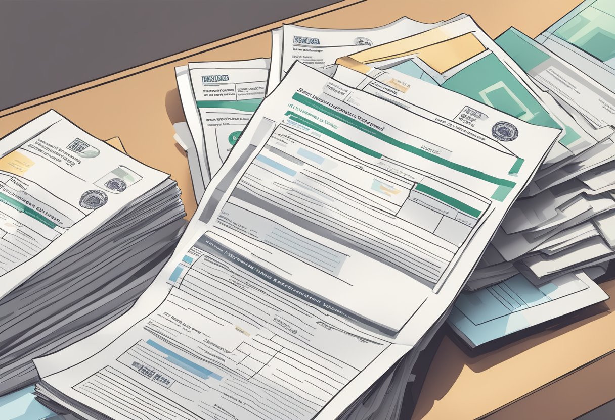 A stack of overdue payment notices from a licensed money lender, with a "Frequently Asked Questions" pamphlet nearby