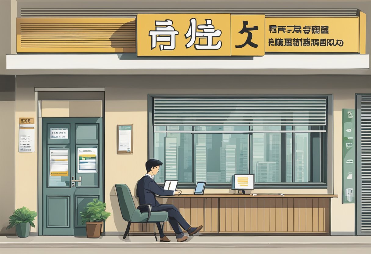 A sign at a licensed money lender's office indicates "Quota for foreigners exhausted" in bold letters