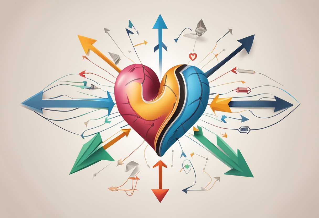 A racing heart with arrows pointing to factors like stress, exercise, and caffeine