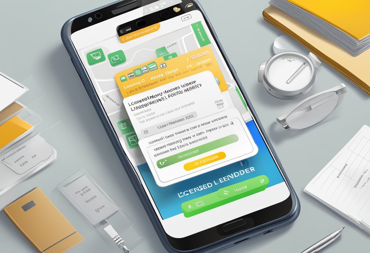 A smartphone displaying a text message with the words "Licensed Money Lender" and a promotional offer