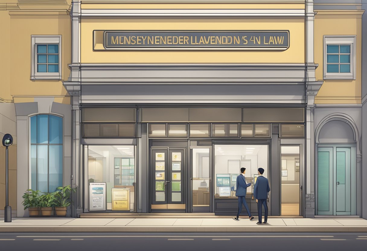 A licensed moneylender's office in Singapore, displaying the Ministry of Law accreditation prominently. The office is clean and professional, with a sign indicating their status as a licensed lender
