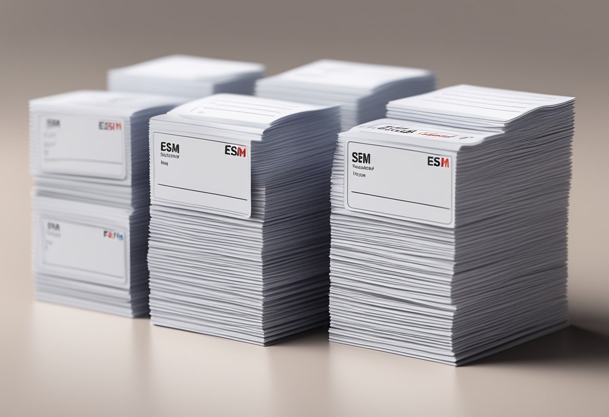 A stack of FAQ cards labeled "ESM Cardiology" arranged neatly on a desk